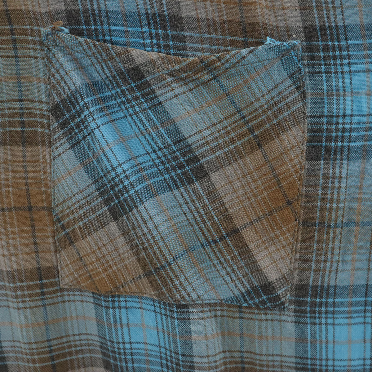 60s 70s ヴィンテージ オンブレチェック 長袖 ウエスタンシャツ BIG 水色 メンズ