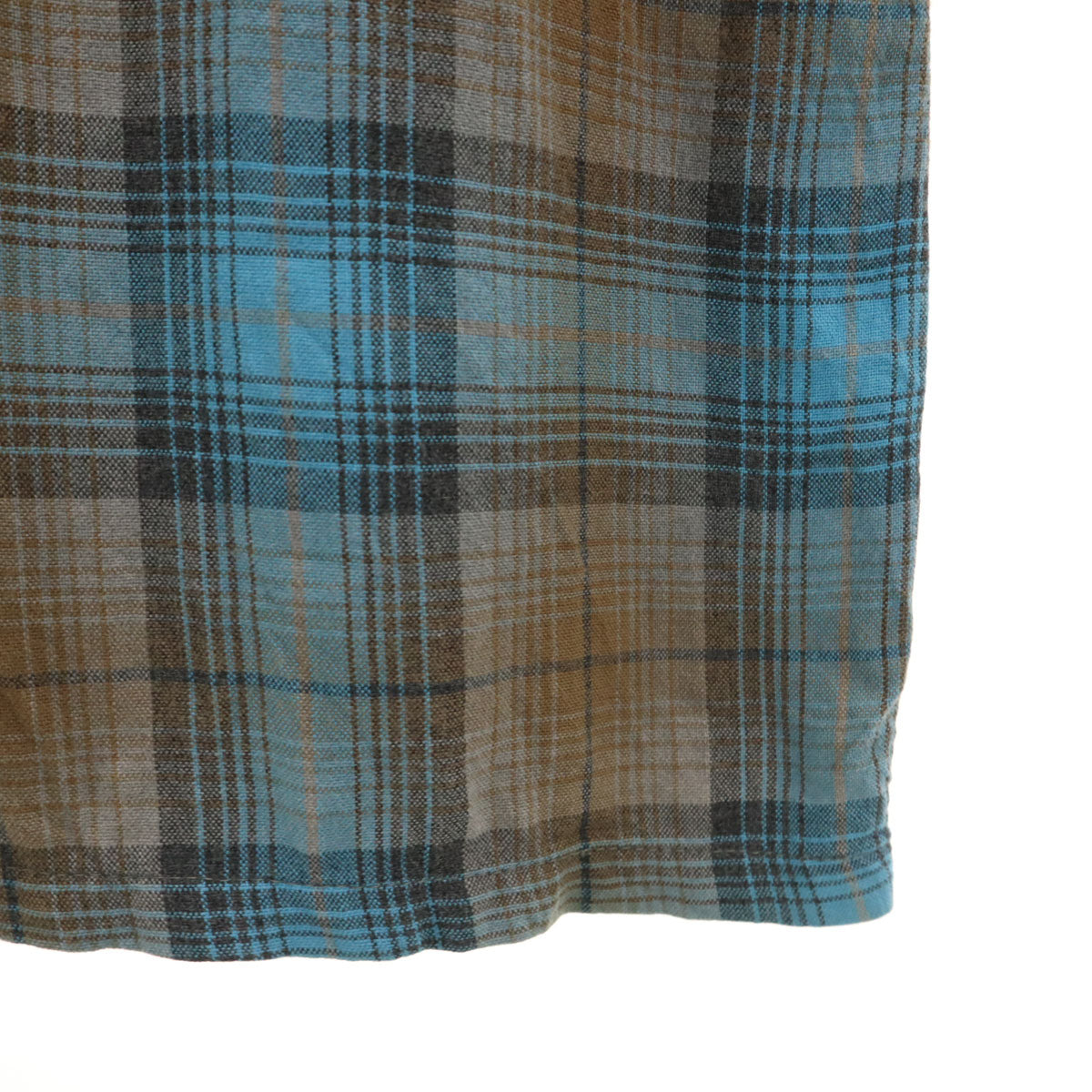 60s 70s ヴィンテージ オンブレチェック 長袖 ウエスタンシャツ BIG 水色 メンズ