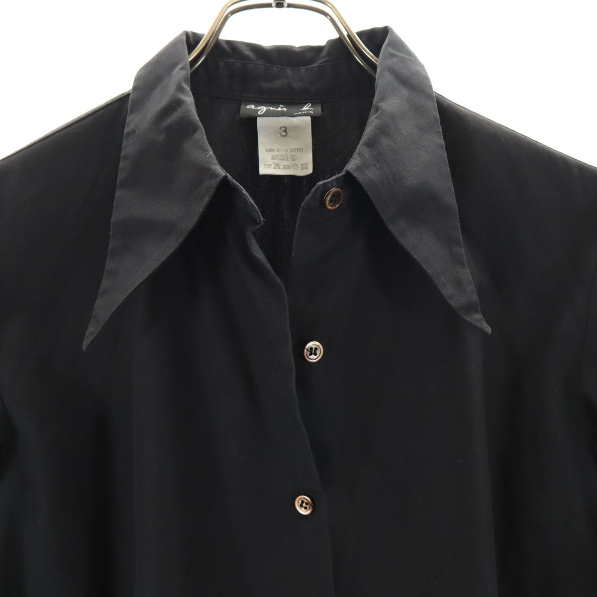 agnes b. アニエスベー 日本製 長袖 コットンシャツ 3 ブラック レディース