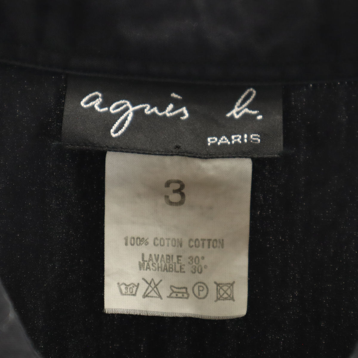 agnes b. アニエスベー 日本製 長袖 コットンシャツ 3 ブラック レディース