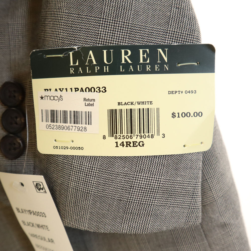 未使用 LAUREN RALPH LAUREN ローレンラルフローレン グレンチェック テーラードジャケット 14R グレー ブレザー キッズ