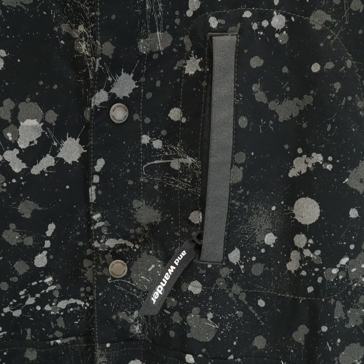 and wander アンドワンダー 日本製 ペイント柄 長袖 ドライストレッチ シャツ 上下 セットアップ 3 ブラック メンズ