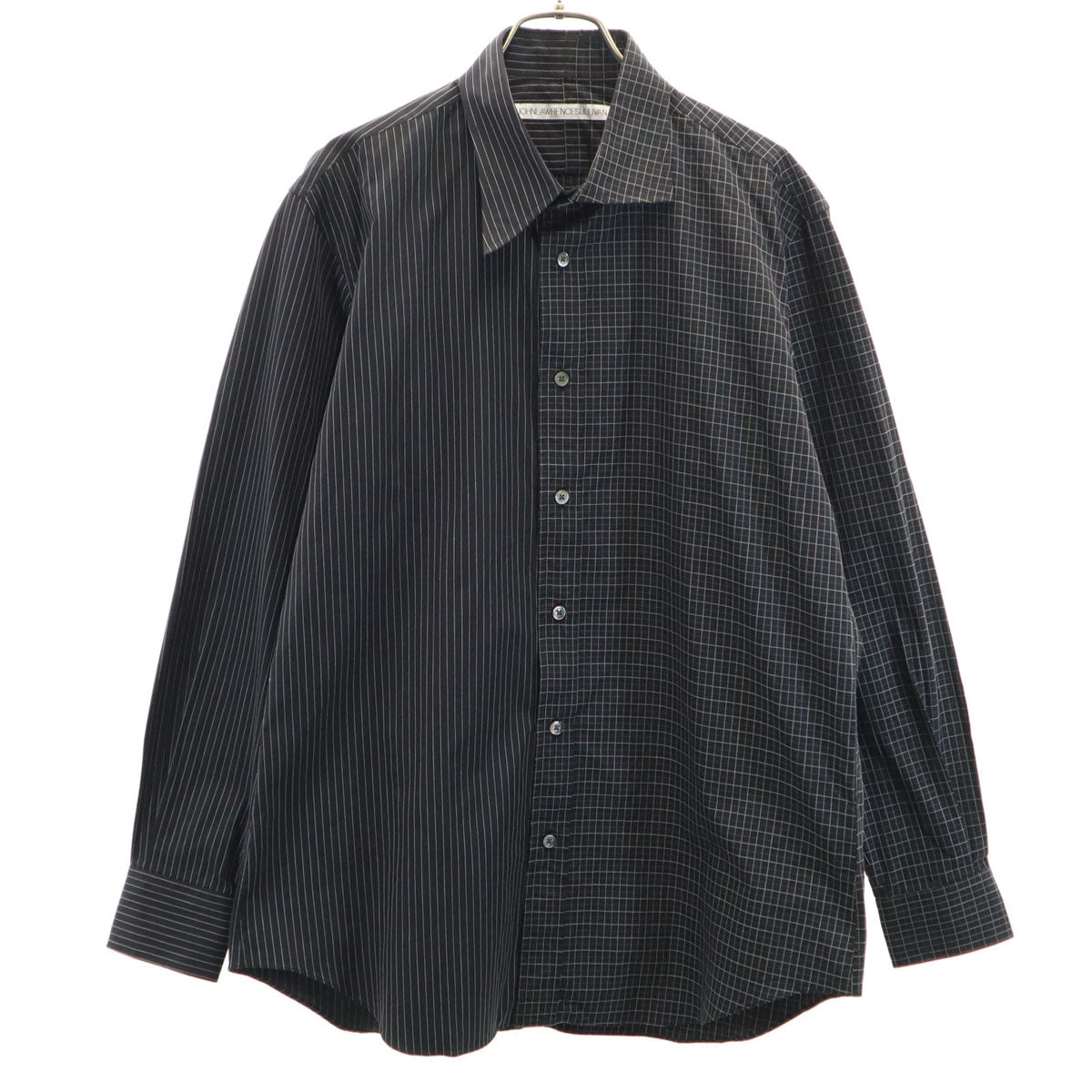 JOHN LAWRENCE SULLIVAN ジョンローレンスサリバン 日本製 チェック ストライプ柄 長袖 コットンシャツ 46 ブラック メンズ