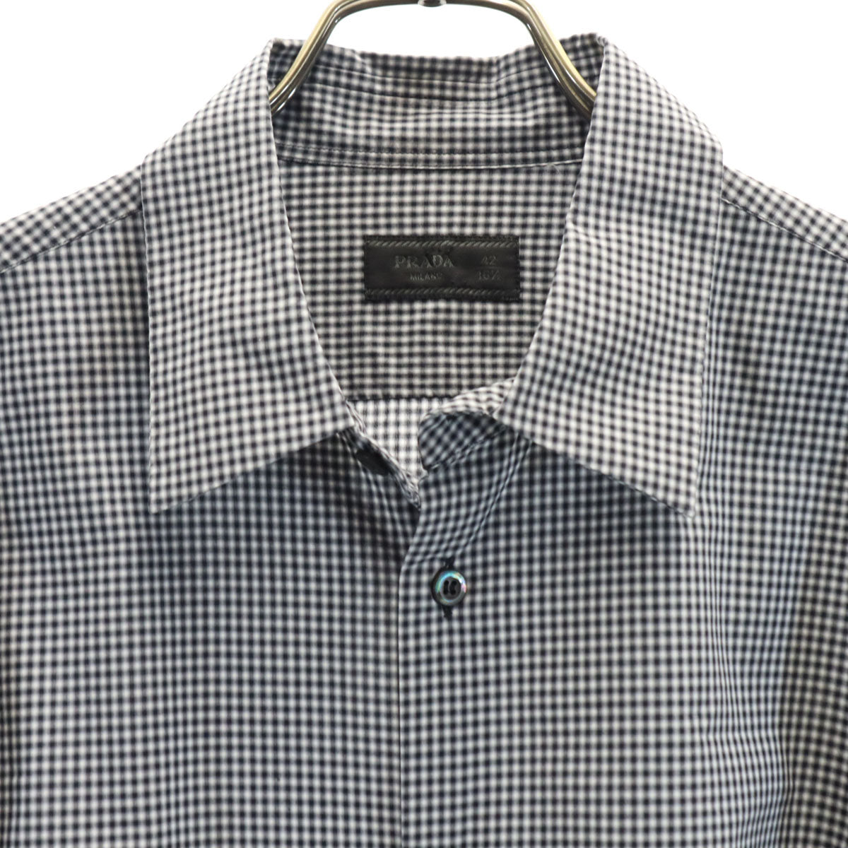 PRADA プラダ イタリア製 チェック柄 長袖 コットンシャツ 42 ブラック メンズ
