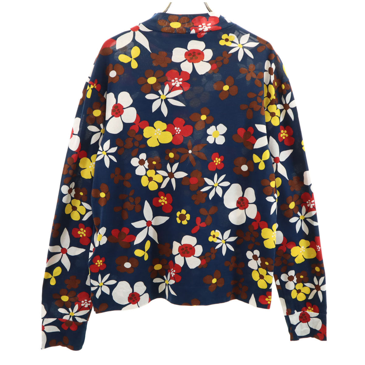 PRADA プラダ イタリア製 花柄 長袖 モックネック Tシャツ M ネイビー メンズ