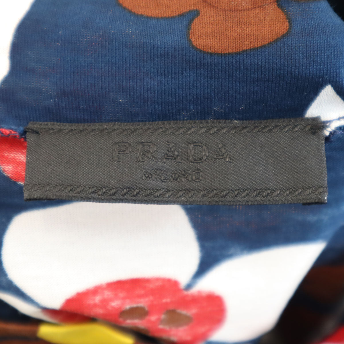 PRADA プラダ イタリア製 花柄 長袖 モックネック Tシャツ M ネイビー メンズ