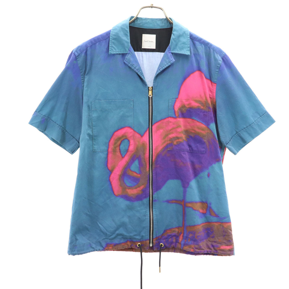 Paul Smith ポールスミス 日本製 総柄 半袖 ジップアップ シャツ L ブルー系 メンズ