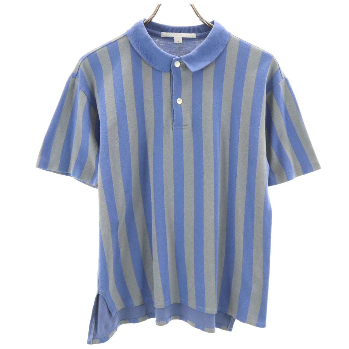 PERRY ELLIS ペリーエリス 90s オールド ストライプ柄 半袖 ポロシャツ M ブルー系 メンズ