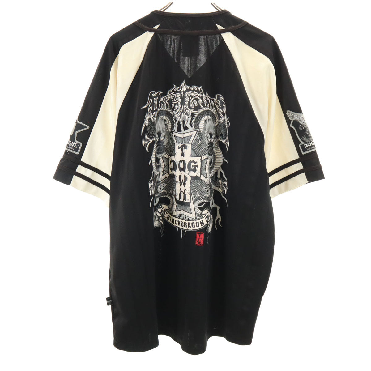 DOGTOWN ドッグタウン 90s オールド ベースボールシャツ 半袖 Vネック シャツ ブラック系 黒龍 メンズ