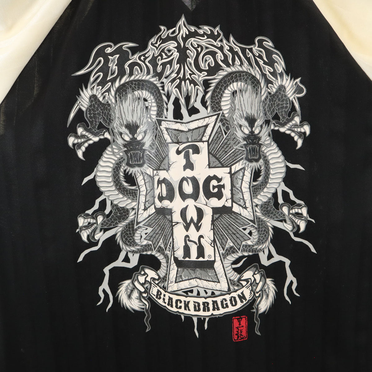 DOGTOWN ドッグタウン 90s オールド ベースボールシャツ 半袖 Vネック シャツ ブラック系 黒龍 メンズ