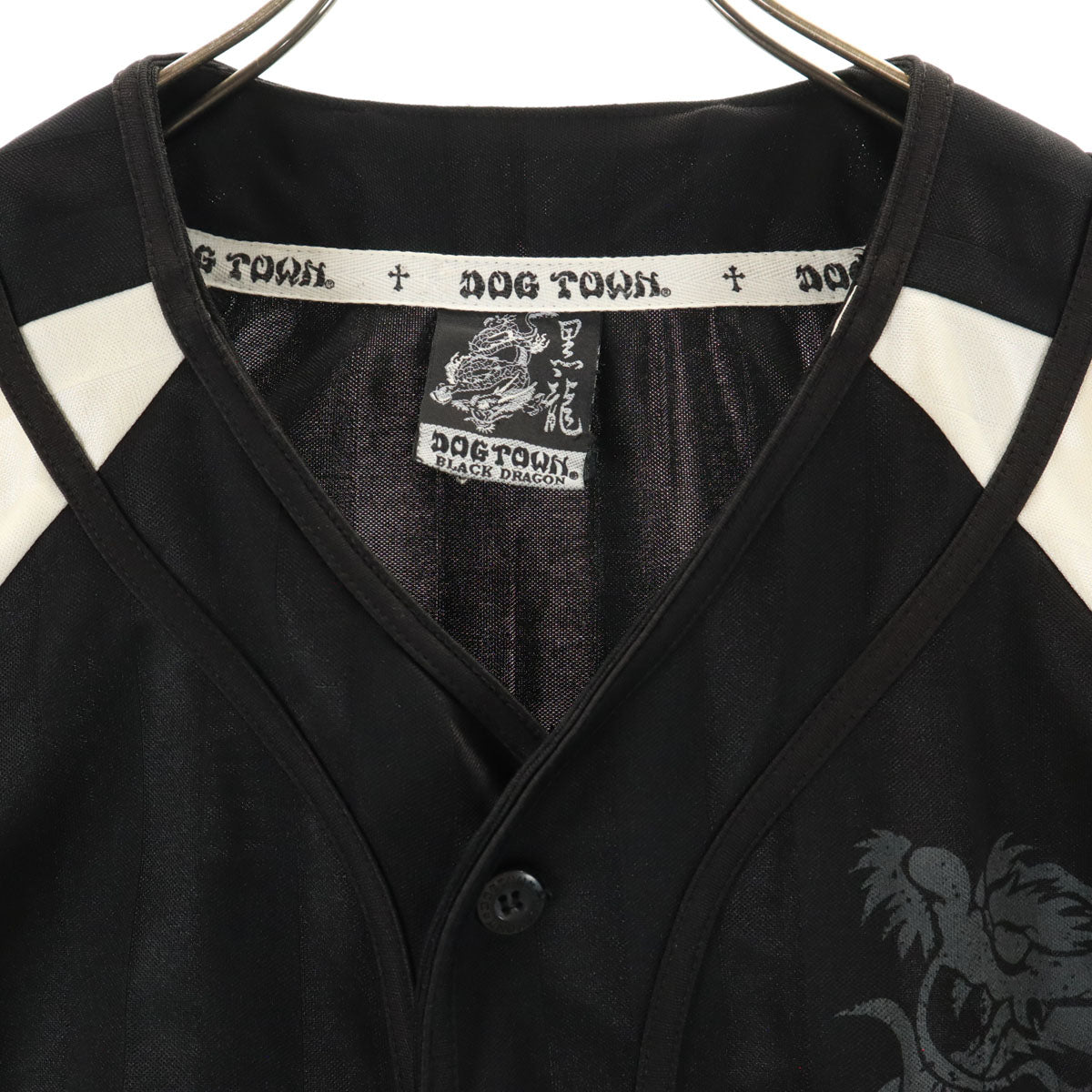 DOGTOWN ドッグタウン 90s オールド ベースボールシャツ 半袖 Vネック シャツ ブラック系 黒龍 メンズ