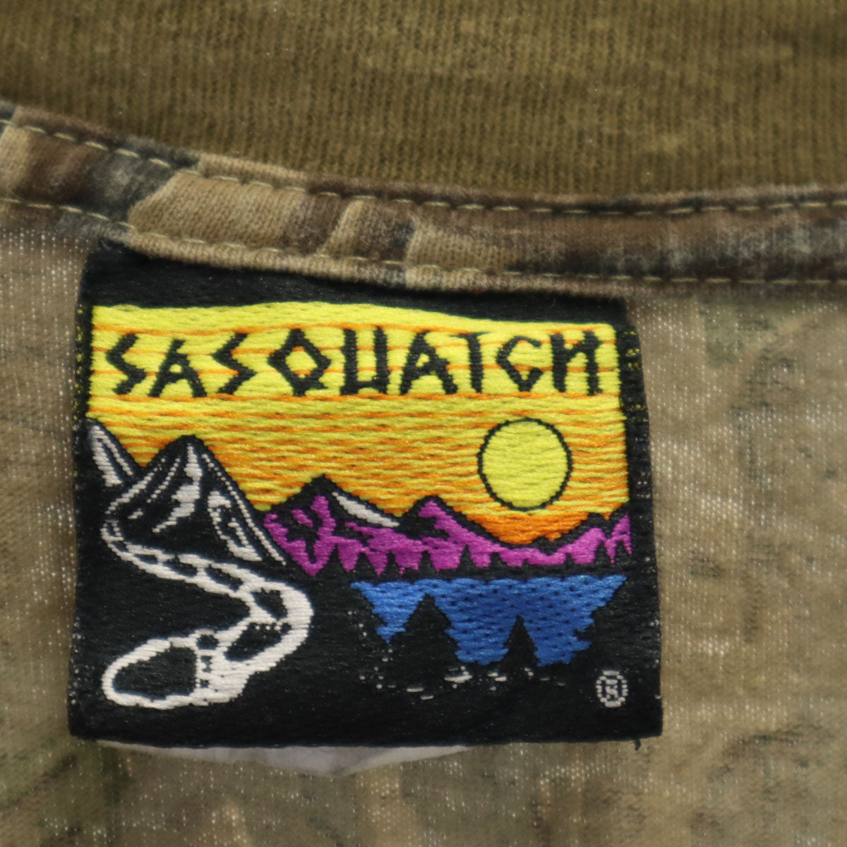 SASQUATCH サスクワッチ 90s USA製 オールド 迷彩柄 半袖 Tシャツ L カーキ ポケT シングルステッチ メンズ