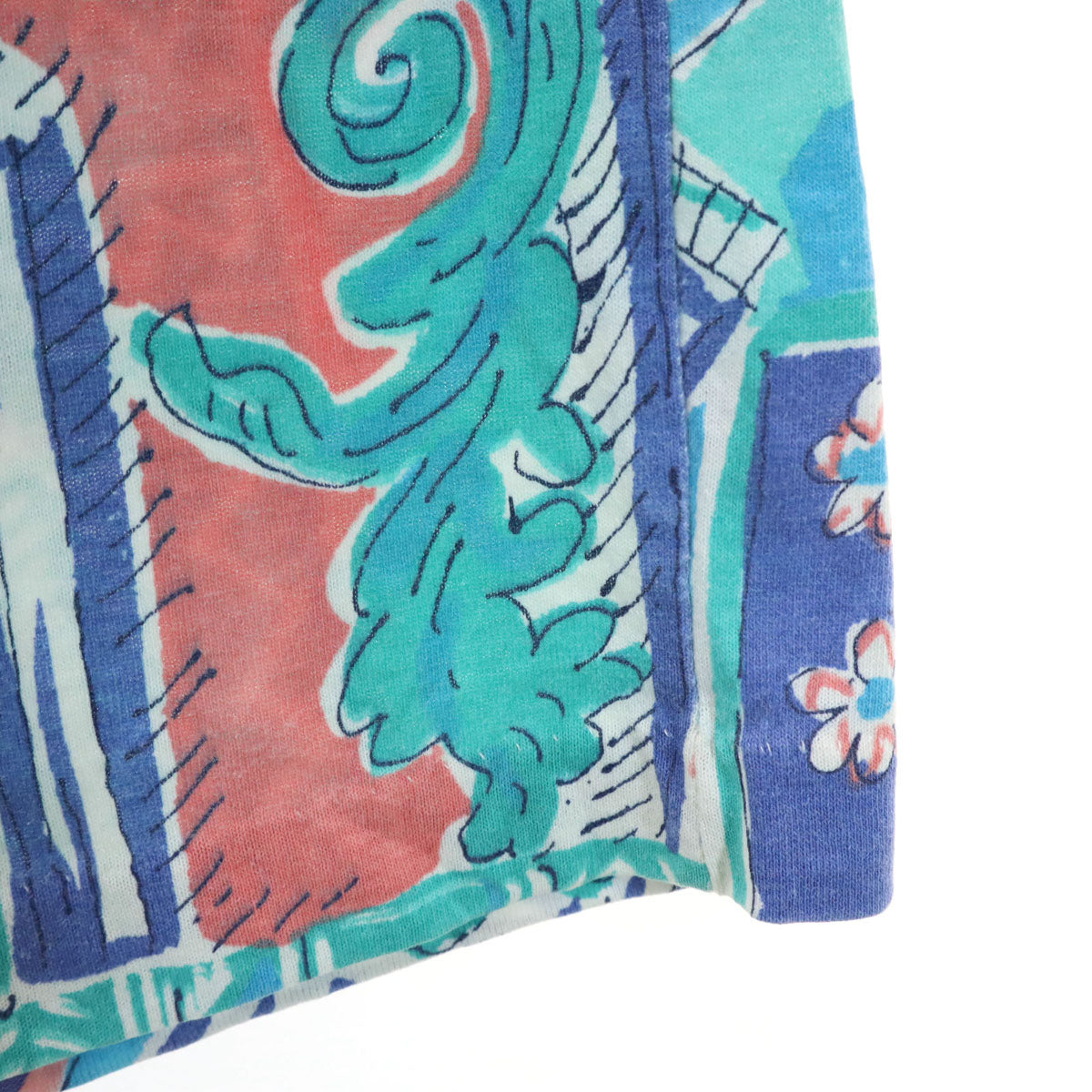 katelyn rose ケイトリンローズ 90s USA製 オールド 総柄 半袖 Tシャツ 1X ブルー系 レディース