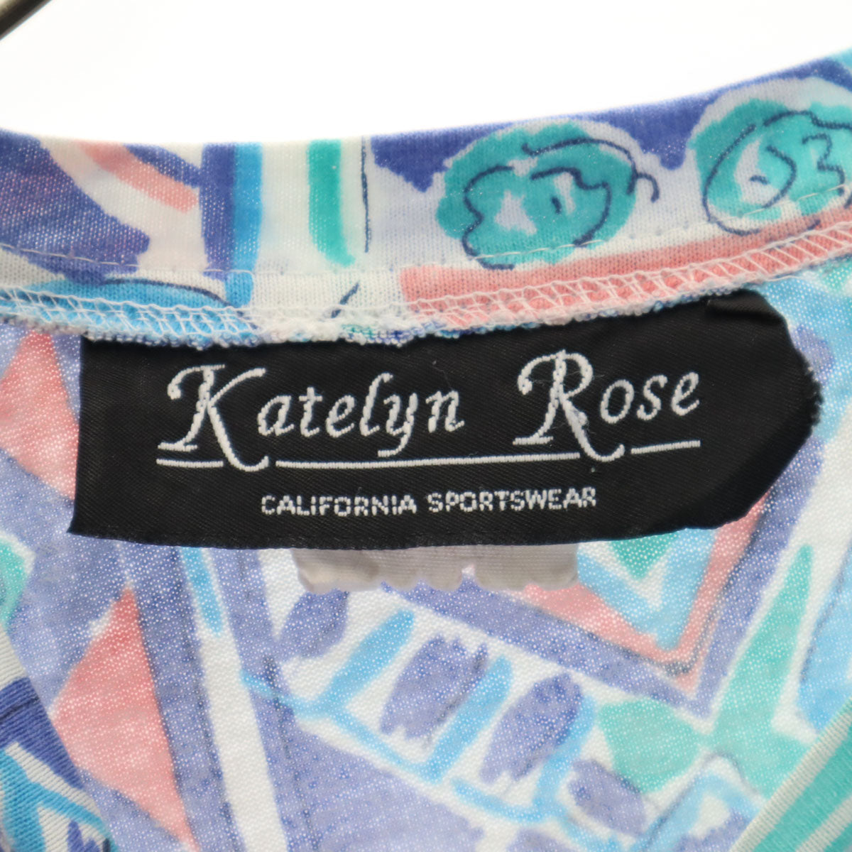 katelyn rose ケイトリンローズ 90s USA製 オールド 総柄 半袖 Tシャツ 1X ブルー系 レディース