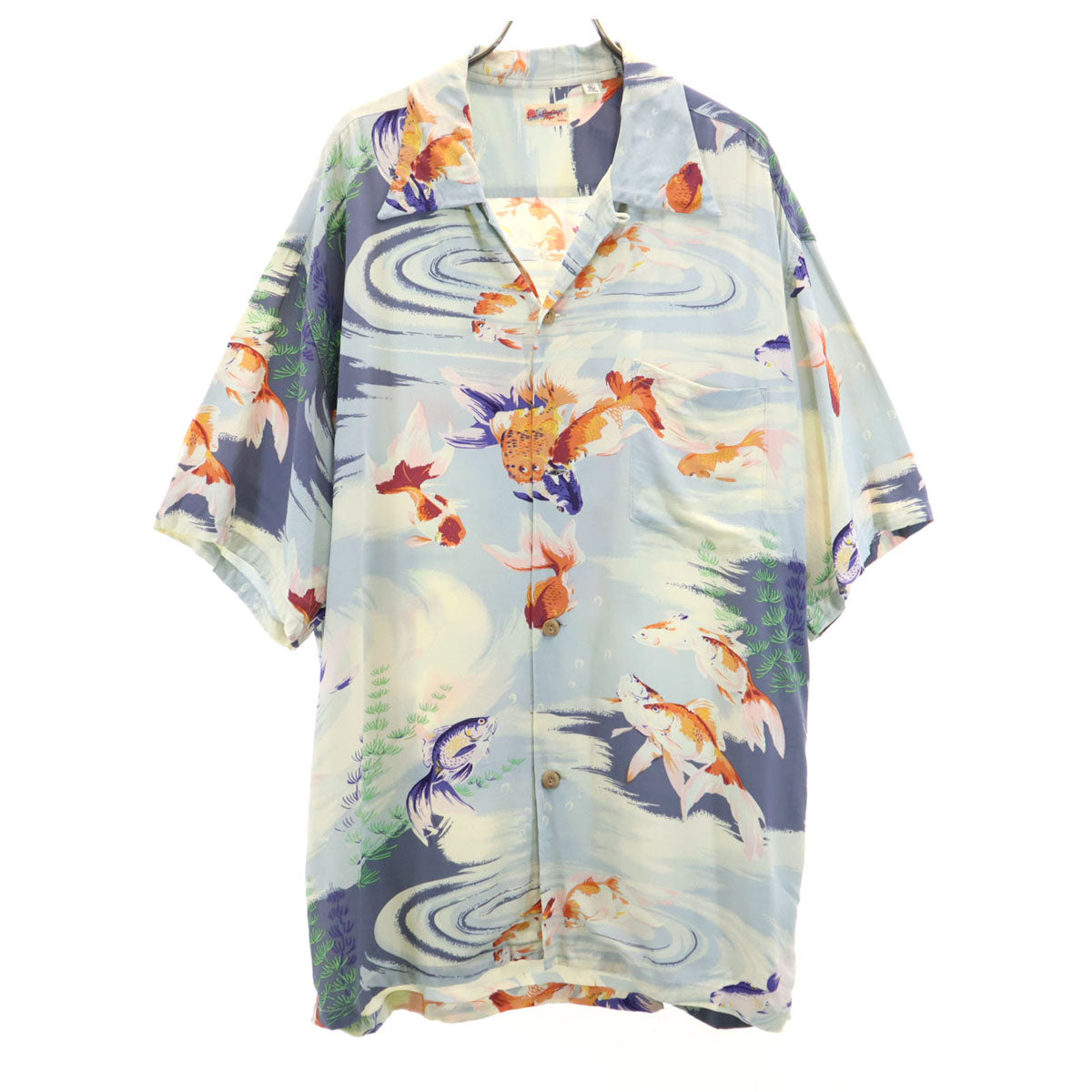 SUN SURF サンサーフ 日本製 GOLD FISH 金魚柄 半袖 アロハシャツ XL 水色 東洋エンタープライズ SS38027 メンズ