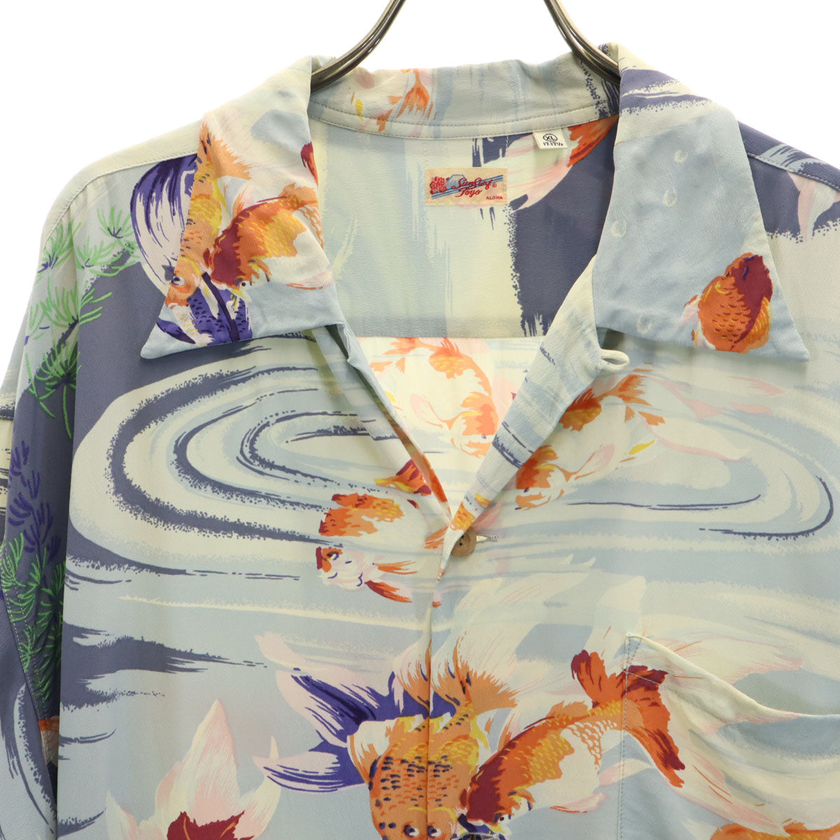 SUN SURF サンサーフ 日本製 GOLD FISH 金魚柄 半袖 アロハシャツ XL 水色 東洋エンタープライズ SS38027 メンズ