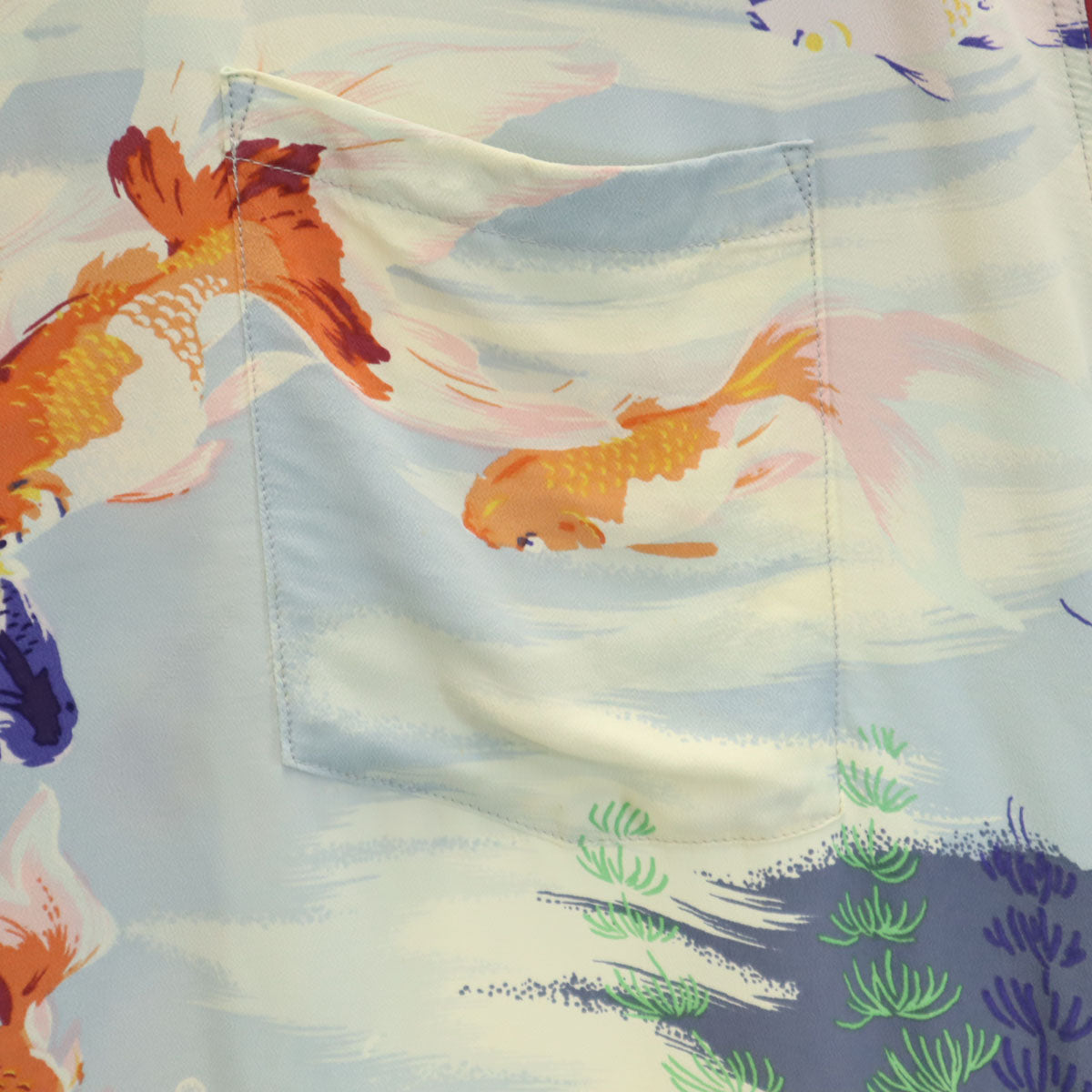 SUN SURF サンサーフ 日本製 GOLD FISH 金魚柄 半袖 アロハシャツ XL 水色 東洋エンタープライズ SS38027 メンズ