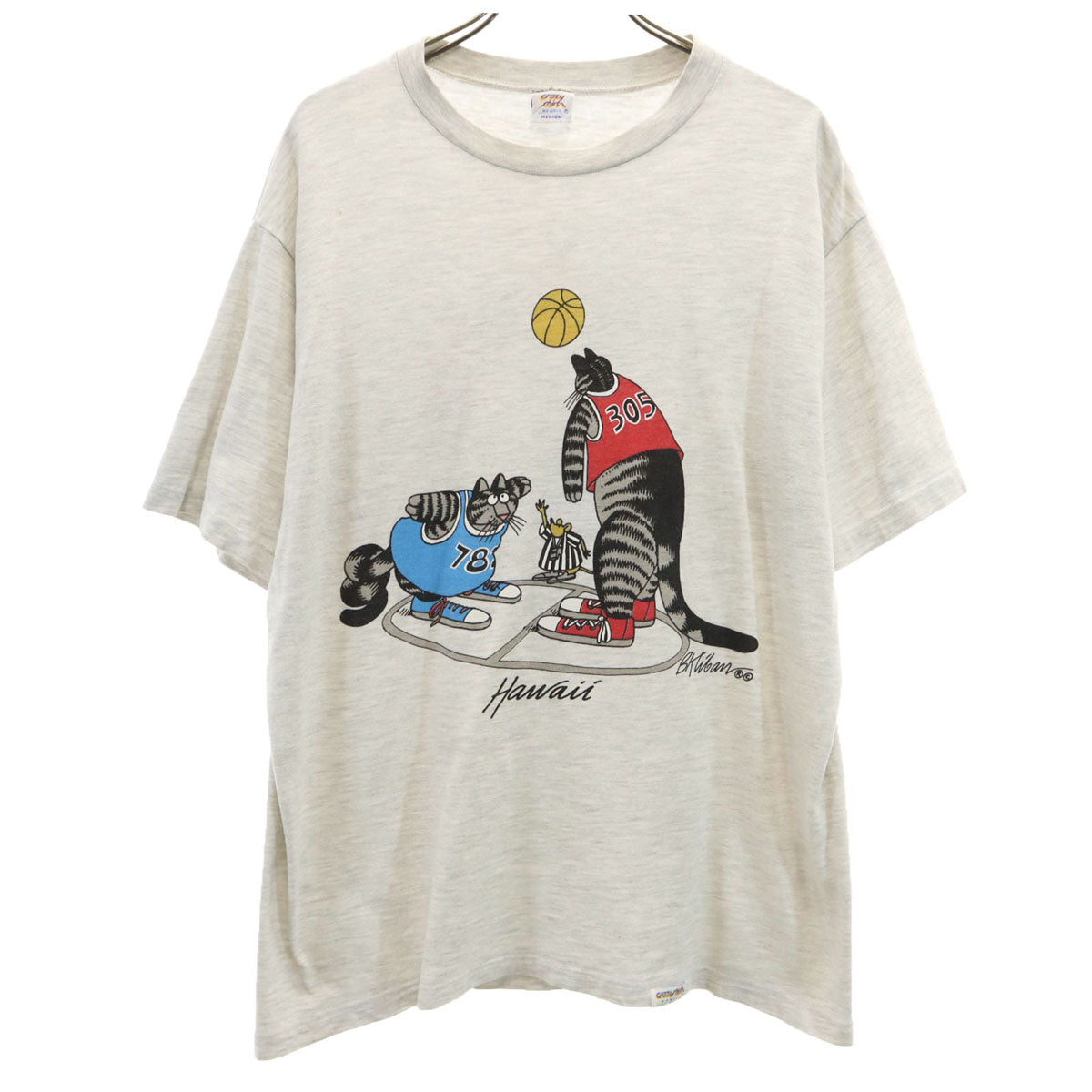 Crazy Shirt クレイジーシャツ 90s USA製 オールド キャット プリント 半袖 Tシャツ M グレー レディース