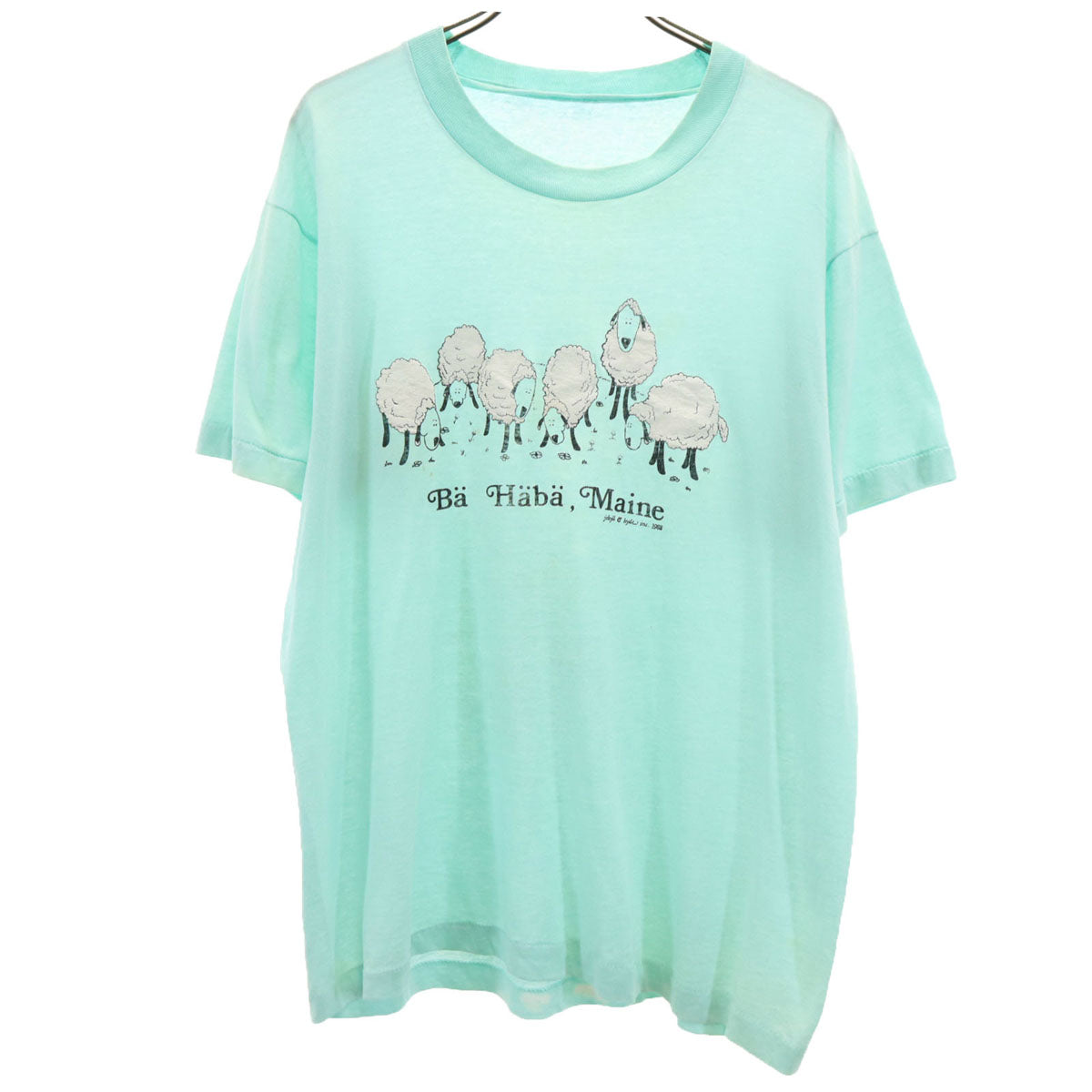 90s オールド 羊 プリント 半袖 Tシャツ ミントブルー シングルステッチ レディース