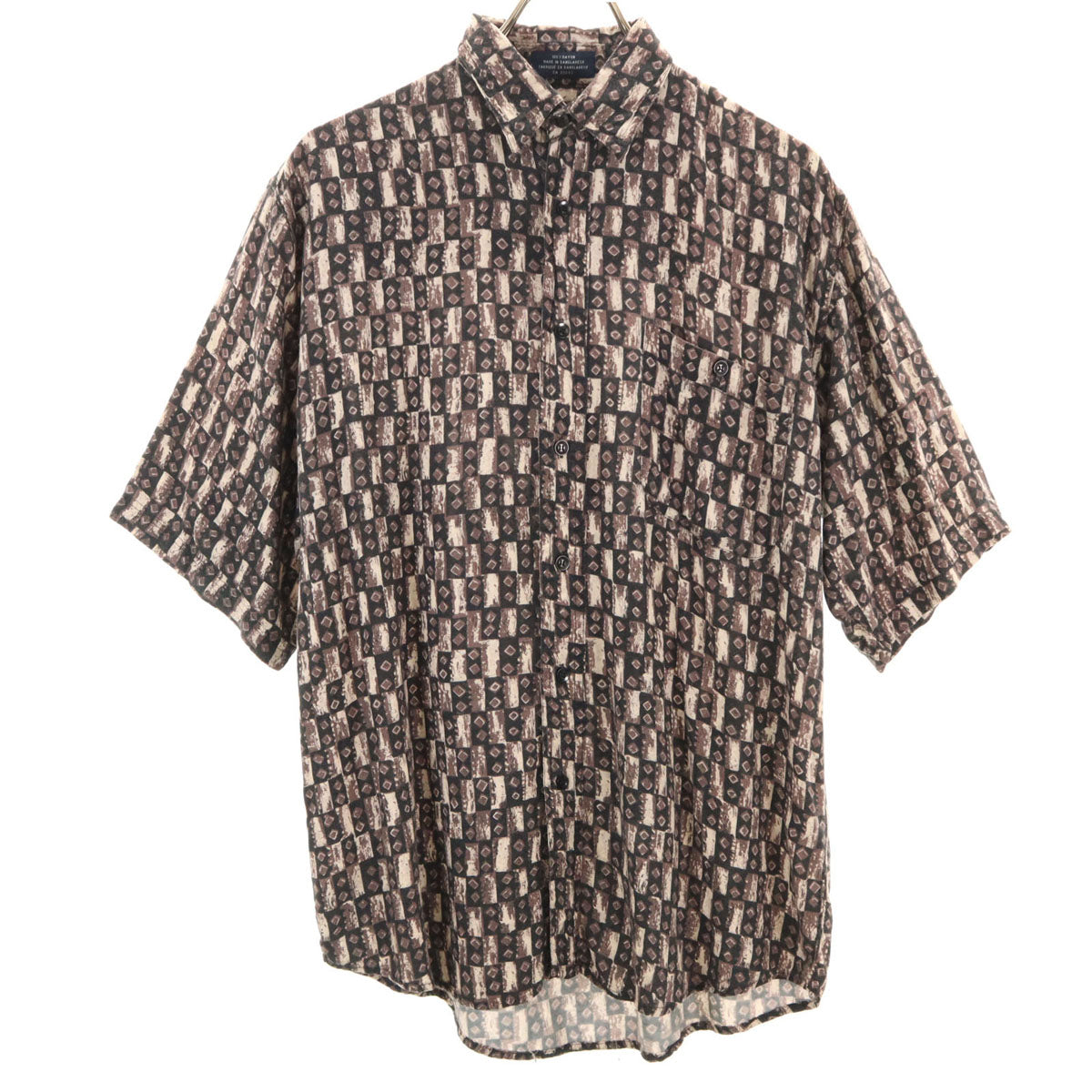 90s 00s オールド 総柄 半袖 シャツ ブラウン メンズ