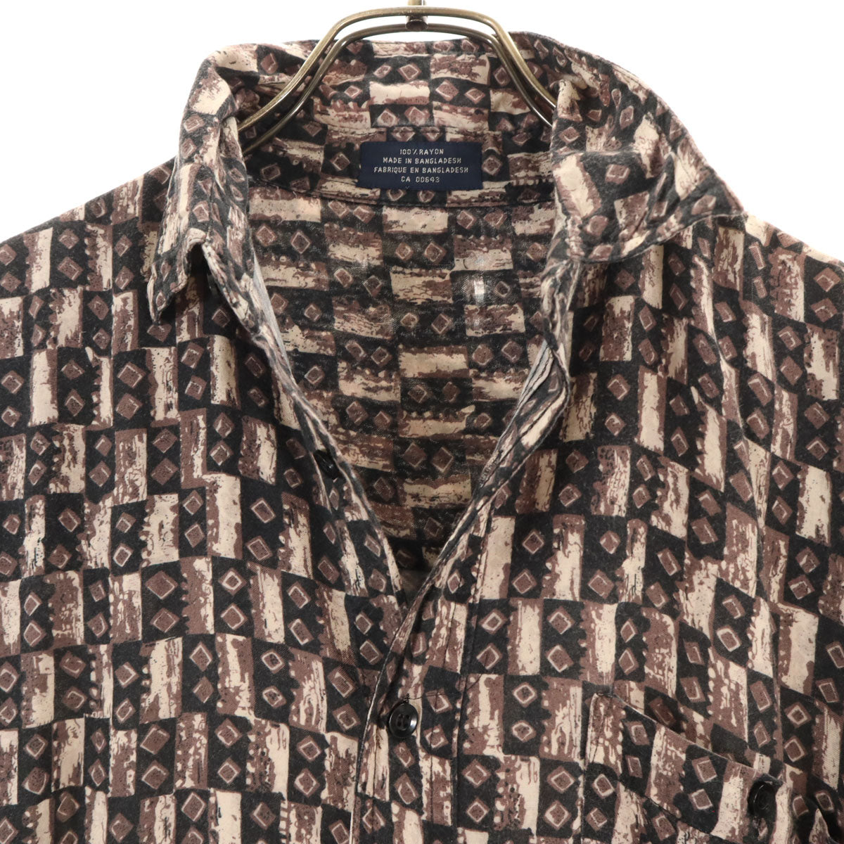 90s 00s オールド 総柄 半袖 シャツ ブラウン メンズ