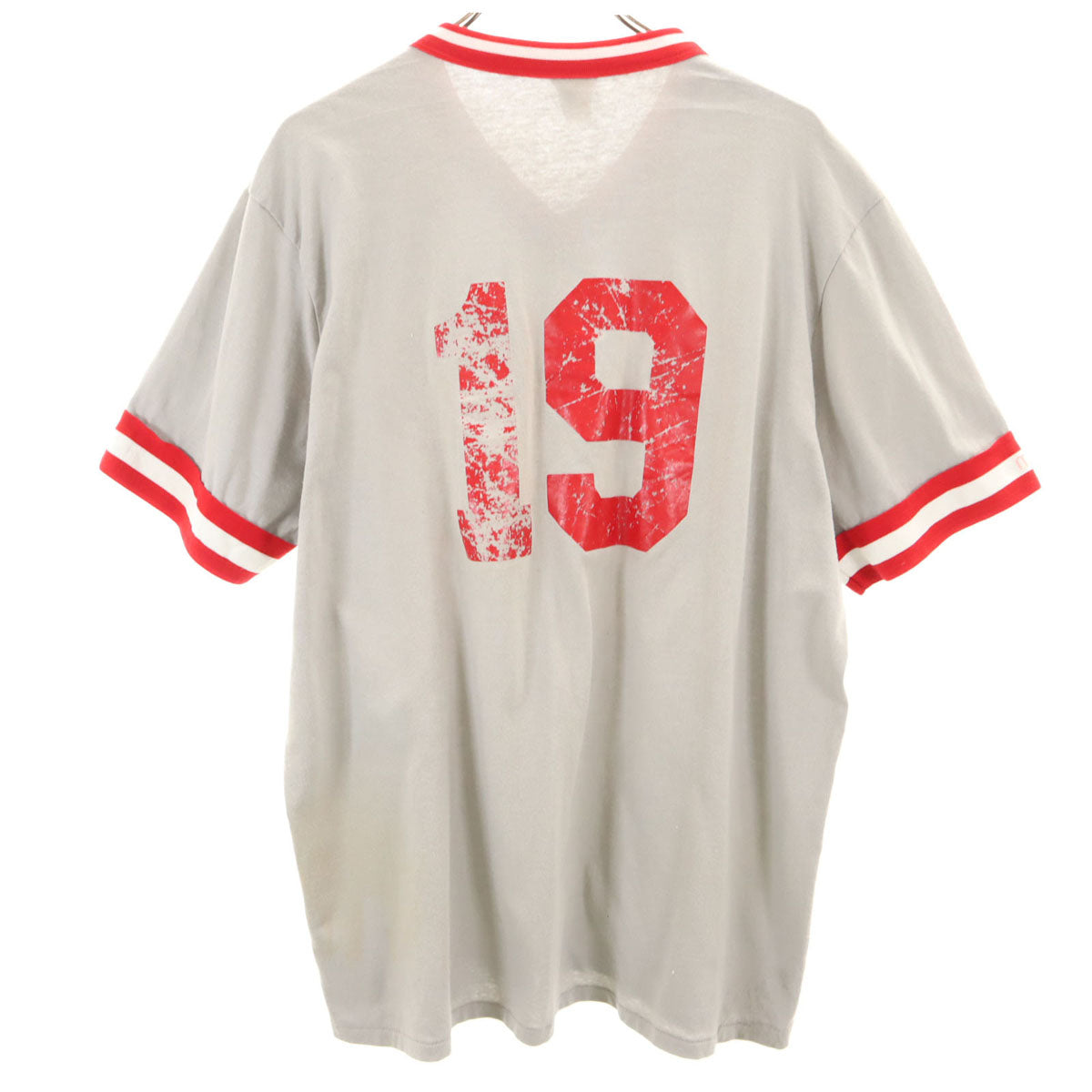 Majestic ATHLETIC マジェスティックアスレティック 90s USA製 オールド 半袖 Vネック ゲーム シャツ XL グレー メンズ