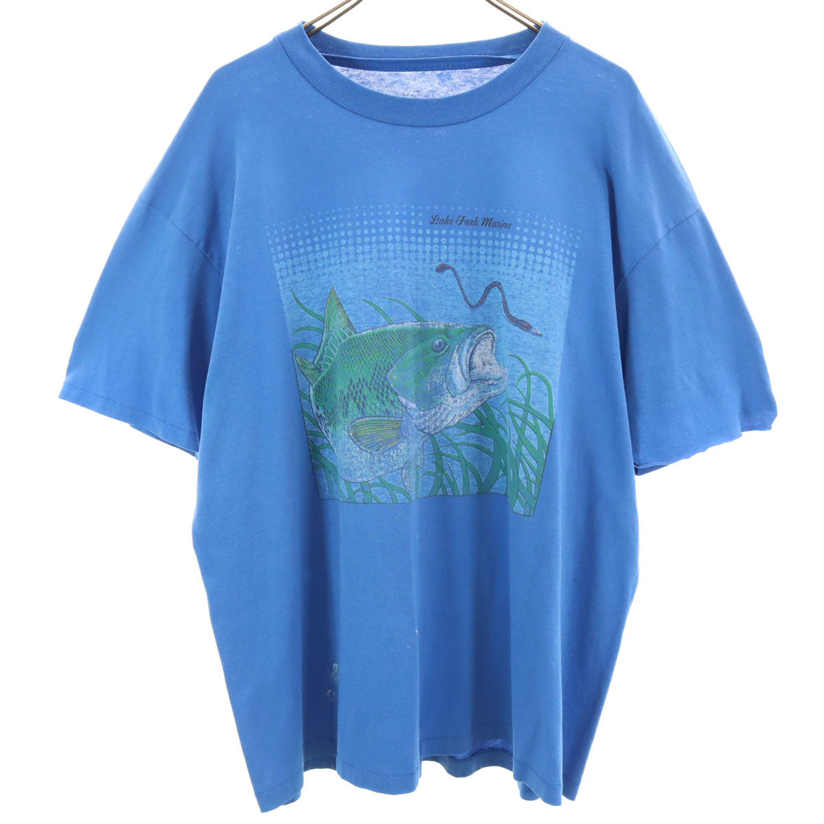 90s オールド フィッシュ プリント 半袖 Tシャツ ブルー シングルステッチ メンズ