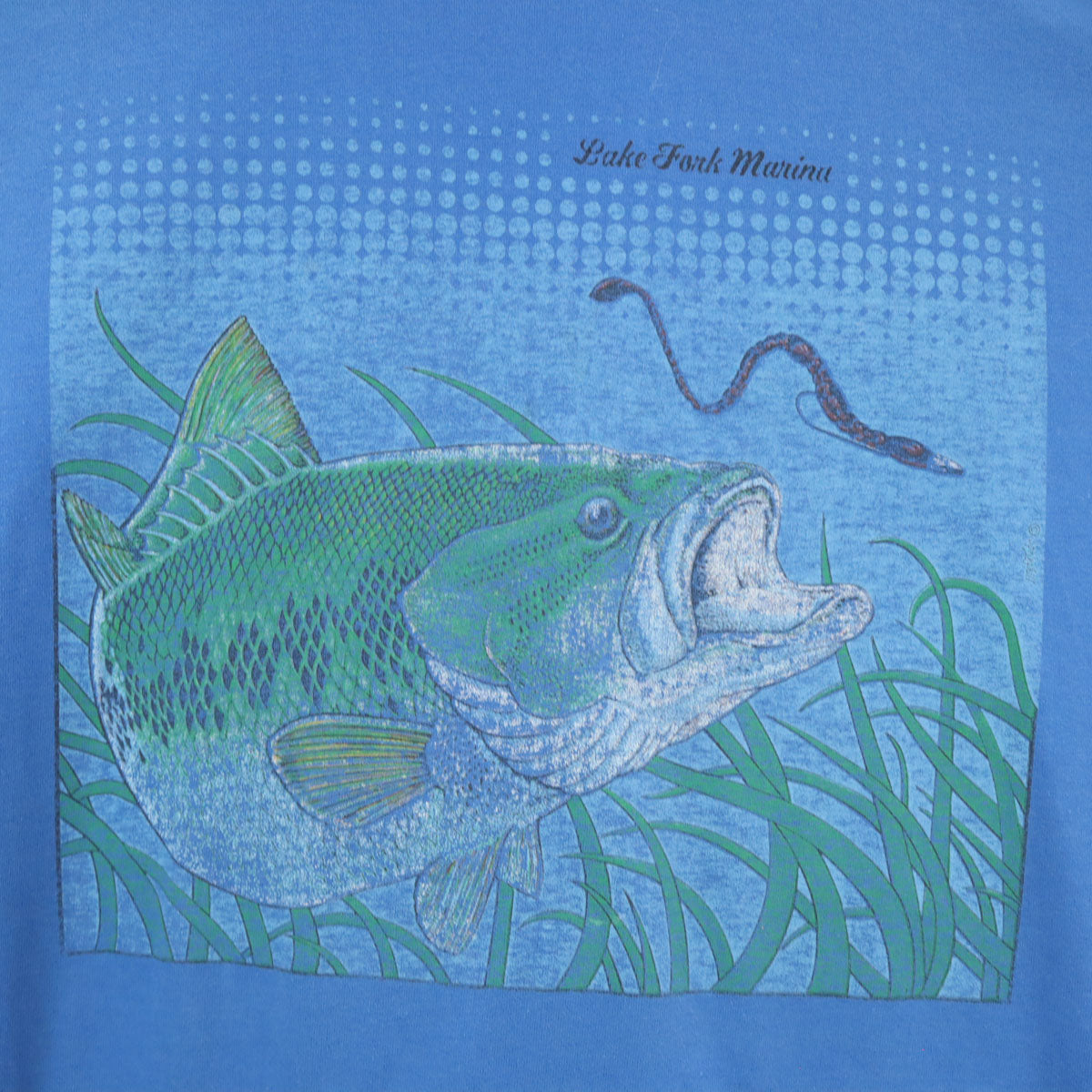 90s オールド フィッシュ プリント 半袖 Tシャツ ブルー シングルステッチ メンズ