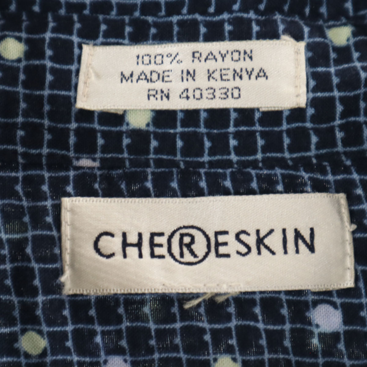 CHERESKIN シェレスキン 90s オールド 総柄 半袖 シャツ ネイビー メンズ