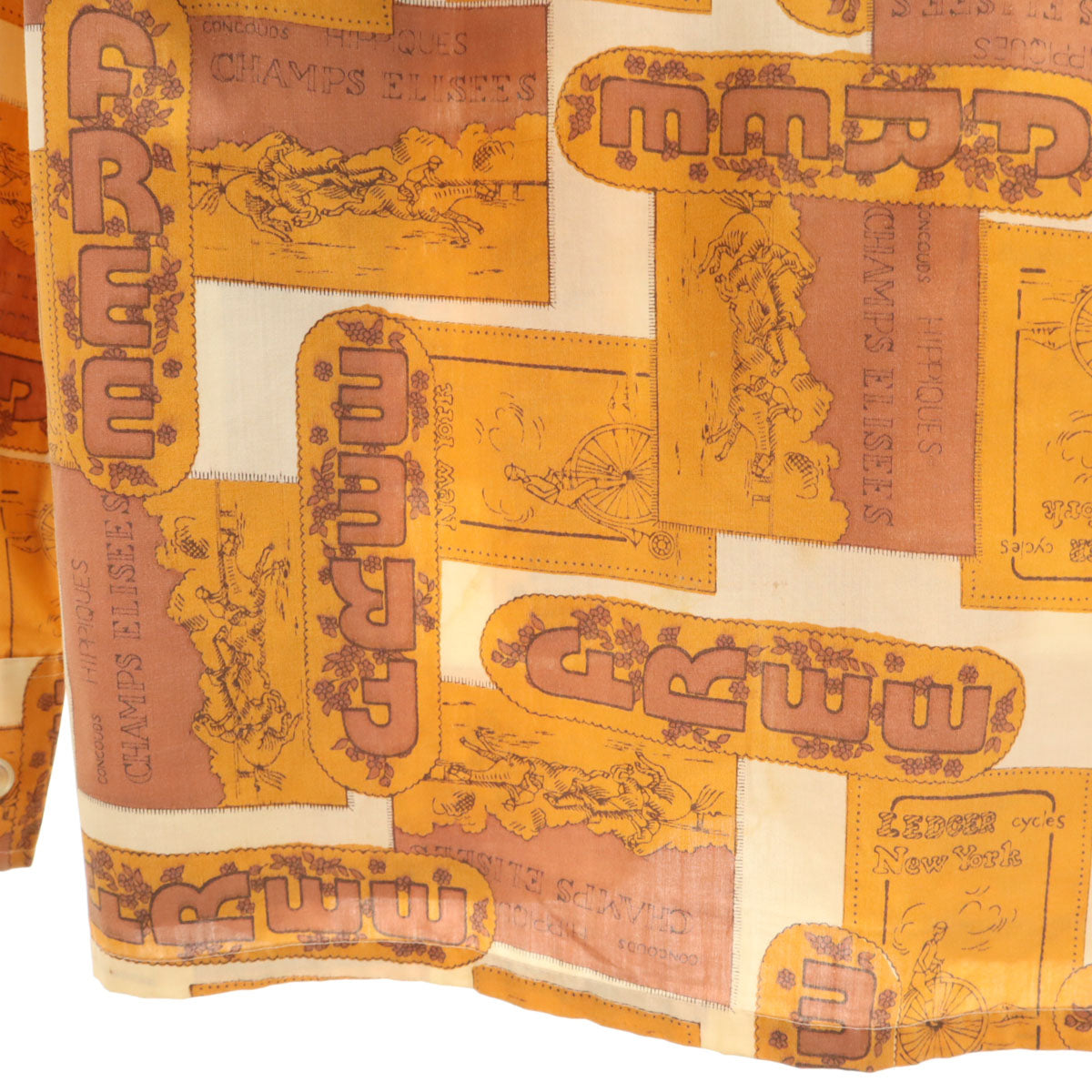 JP2 70s ヴィンテージ 総柄 長袖 シャツ XL イエロー系 メンズ