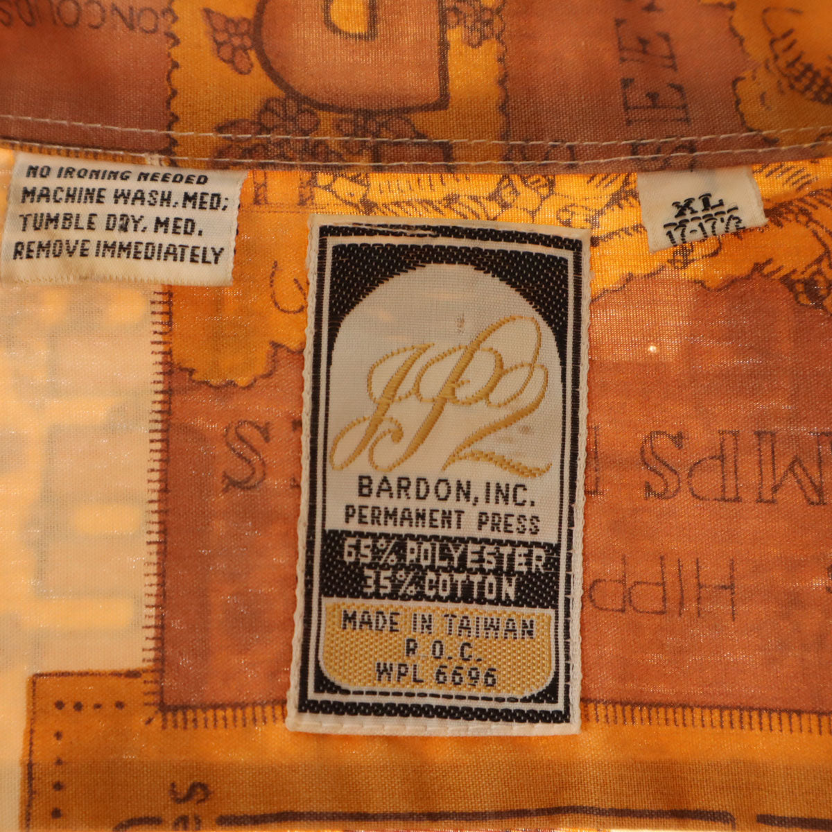 JP2 70s ヴィンテージ 総柄 長袖 シャツ XL イエロー系 メンズ