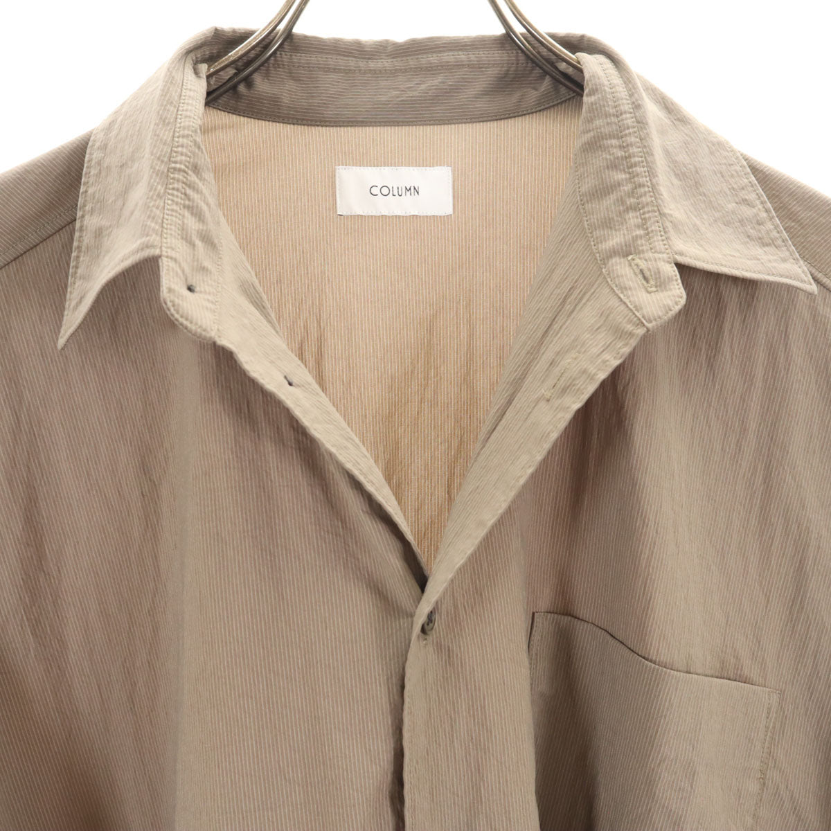 COLUMN コラム 日本製 ストライプ柄 長袖 シャツ M ブラウン系 ストレッチ メンズ