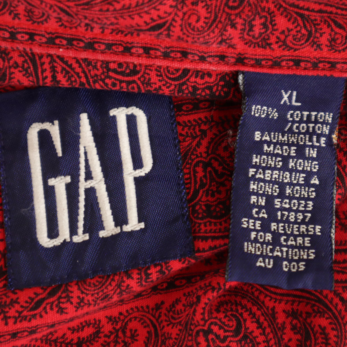 GAP ギャップ 90s オールド ペイズリー柄 長袖 ボタンダウンシャツ XL レッド メンズ