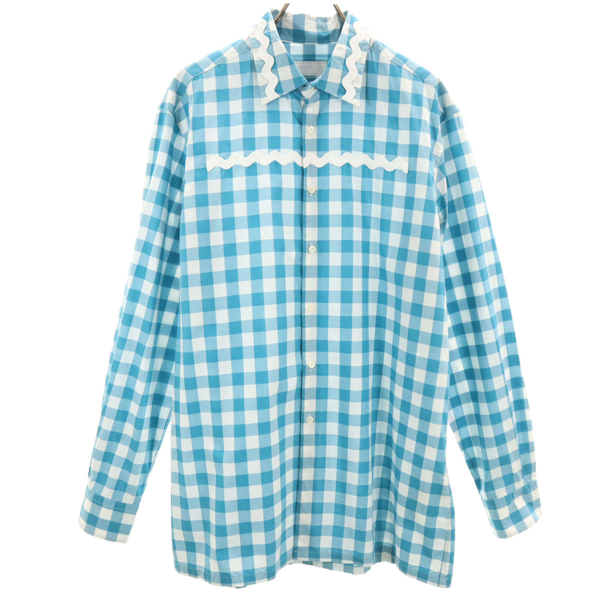 PRADA プラダ イタリア製 ギンガムチェック柄 長袖 コットンシャツ 42 ホワイト メンズ