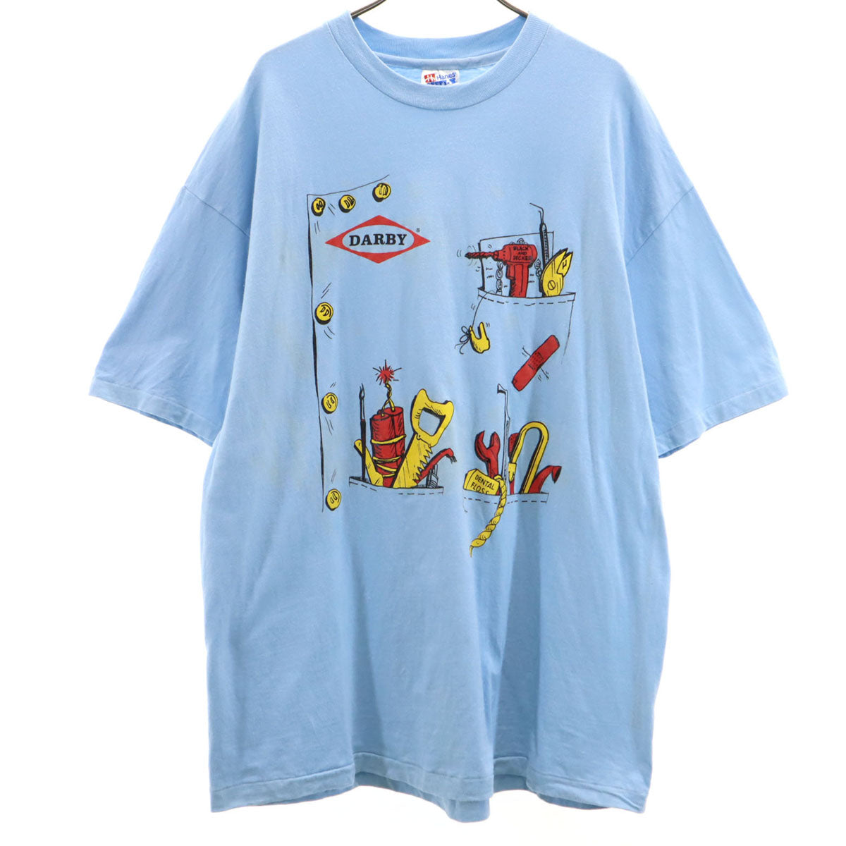 Hanes ヘインズ 90s USA製 オールド Darby Dental Supply 半袖 Tシャツ XL 水色 BEEFY-T シングルステッチ 企業モノ メンズ