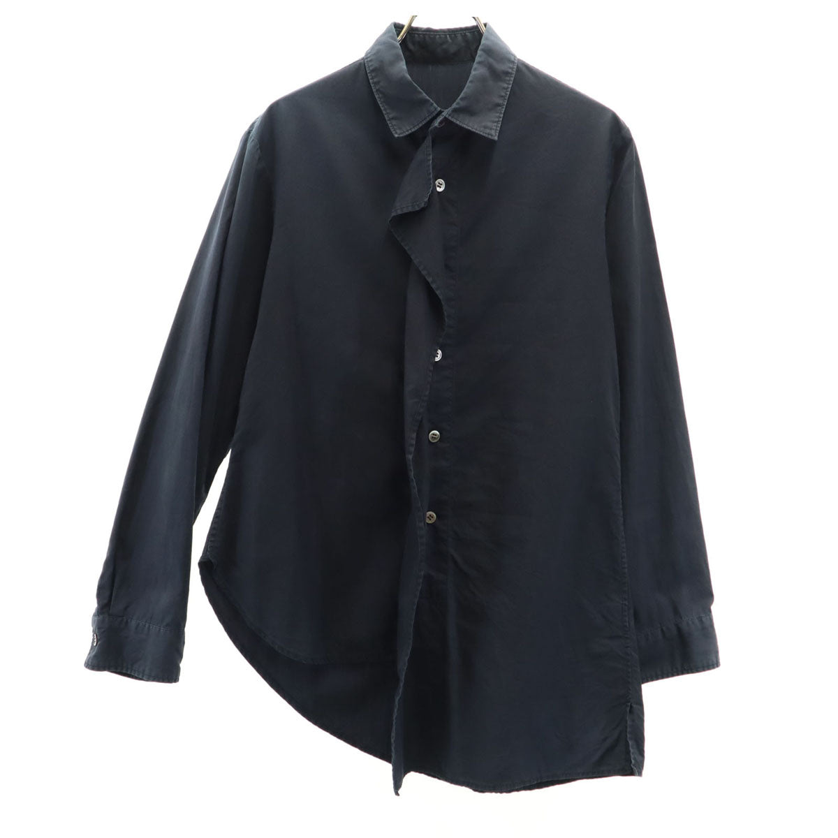 Y's ワイズ 日本製 長袖 アシメ シャツ 1 濃紺 ヨウジヤマモト 変形 レディース