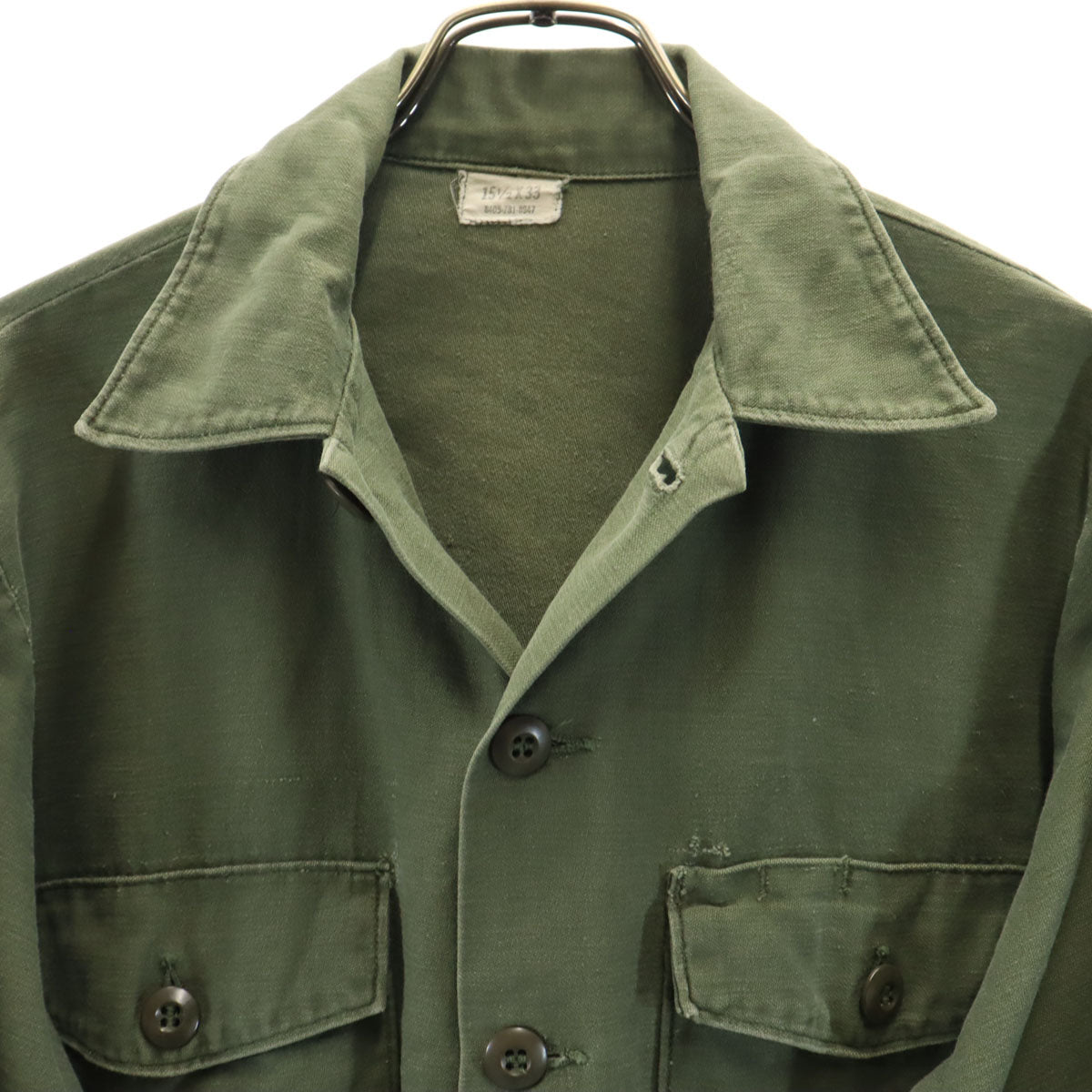 US ARMY アメリカ軍 70s DSA ヴィンテージ ユーティリティ 長袖 ミリタリーシャツ 15 1/2 33 カーキ メンズ