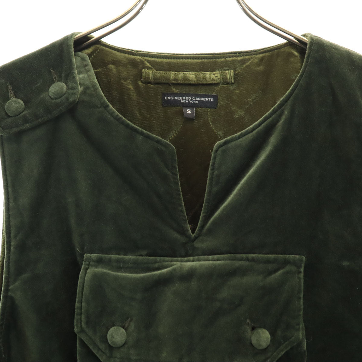 Engineered Garments エンジニアードガーメンツ USA製 ベロア カバー ベスト S カーキ 中綿 ネペンテス メンズ