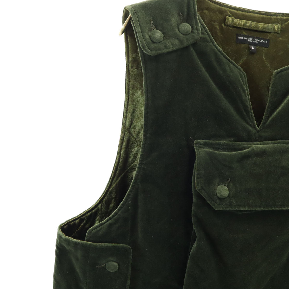 Engineered Garments エンジニアードガーメンツ USA製 ベロア カバー ベスト S カーキ 中綿 ネペンテス メンズ