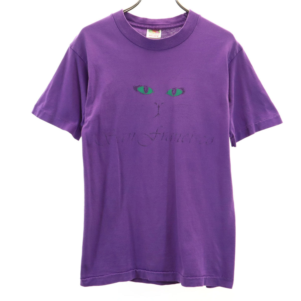 FRUIT OF THE LOOM フルーツオブザルーム 90s オールド USA製 キャット 半袖 Tシャツ S パープル シングルステッチ 猫 メンズ