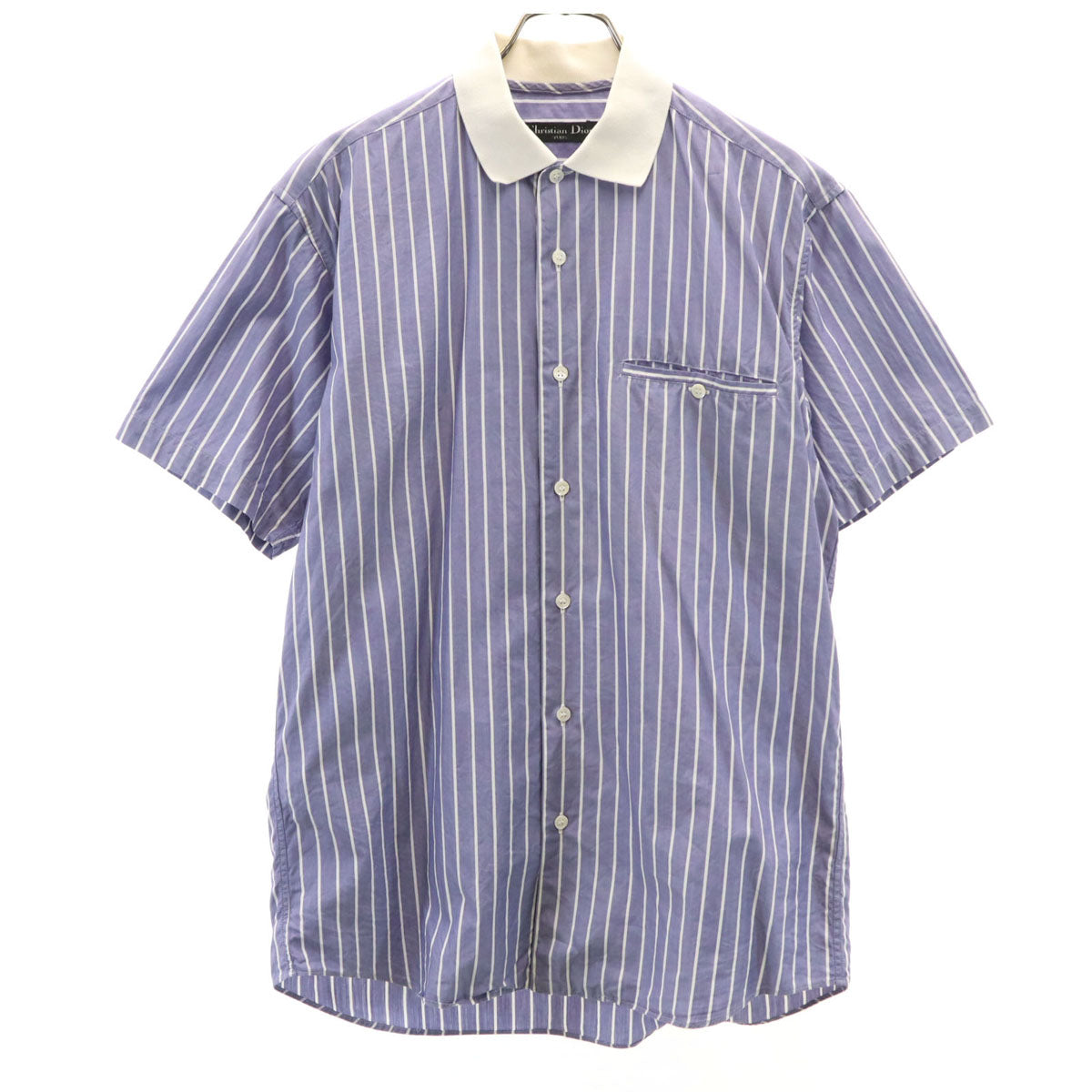 Christian Dior クリスチャンディオール 90s オールド ストライプ柄 半袖 シャツ M ネイビー系 メンズ