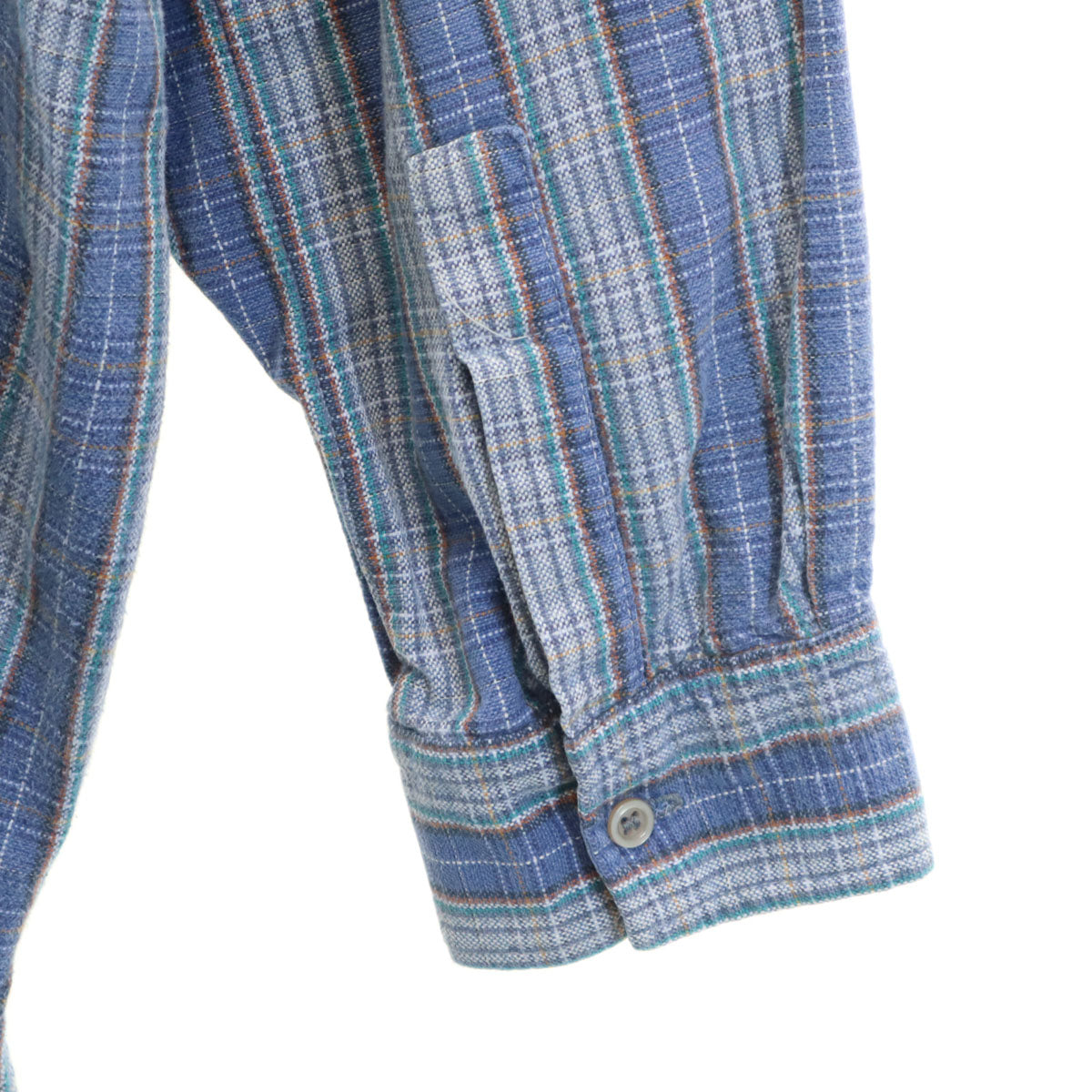 EURO WORK ユーロワーク 50s フランス製 グランパ マチ付き チェック柄 長袖 ハーフボタン グランパ シャツ 45 ブルー系 プルオーバー メンズ