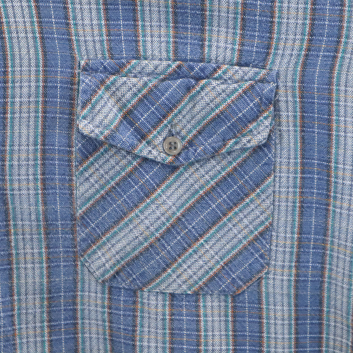 EURO WORK ユーロワーク 50s フランス製 グランパ マチ付き チェック柄 長袖 ハーフボタン グランパ シャツ 45 ブルー系 プルオーバー メンズ