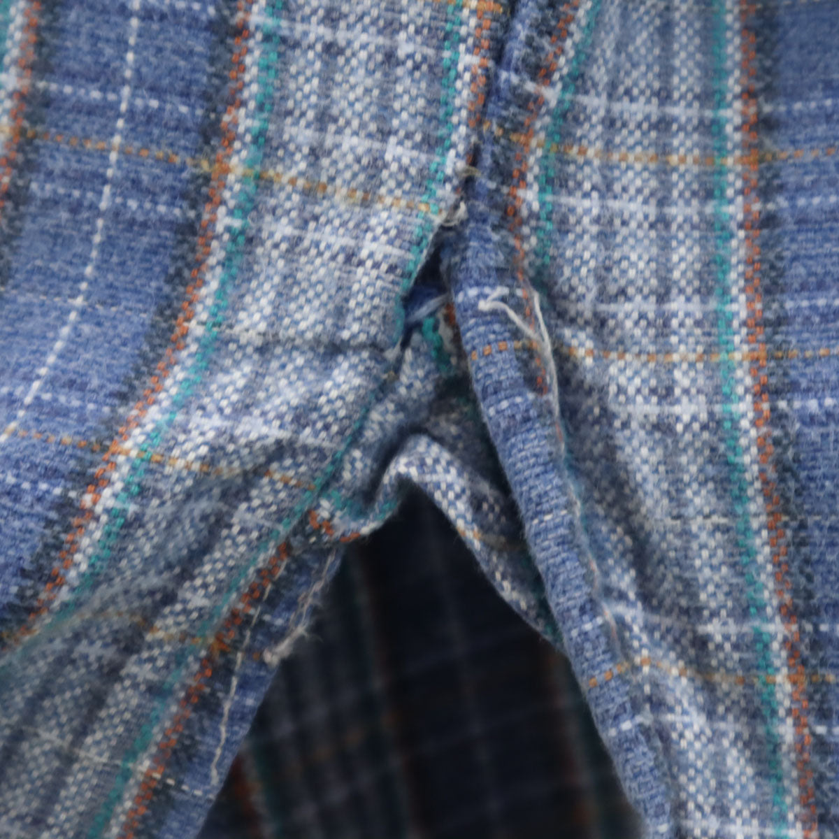 EURO WORK ユーロワーク 50s フランス製 グランパ マチ付き チェック柄 長袖 ハーフボタン グランパ シャツ 45 ブルー系 プルオーバー メンズ