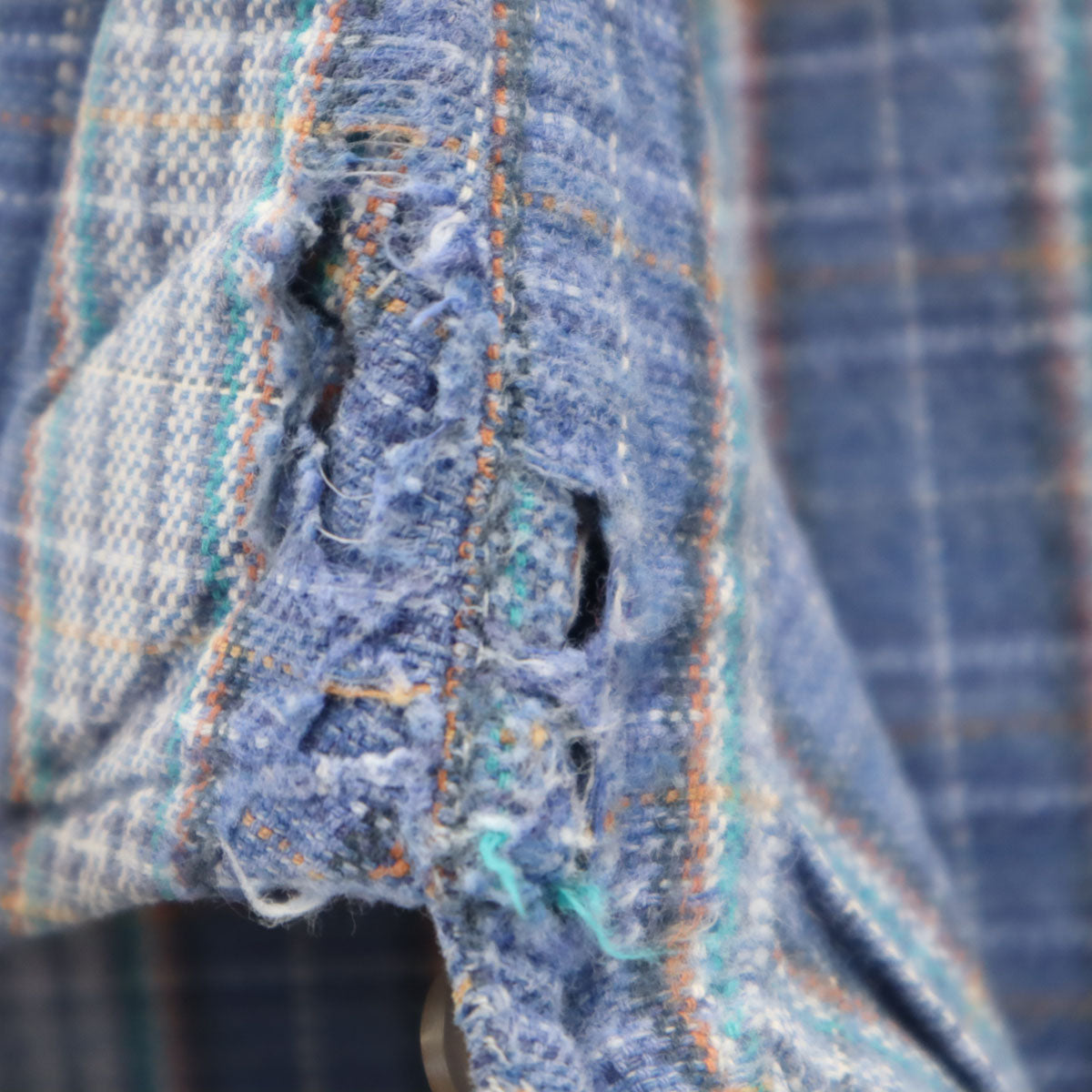 EURO WORK ユーロワーク 50s フランス製 グランパ マチ付き チェック柄 長袖 ハーフボタン グランパ シャツ 45 ブルー系 プルオーバー メンズ