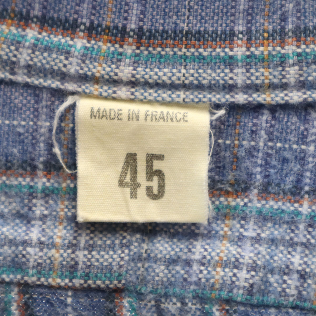 EURO WORK ユーロワーク 50s フランス製 グランパ マチ付き チェック柄 長袖 ハーフボタン グランパ シャツ 45 ブルー系 プルオーバー メンズ