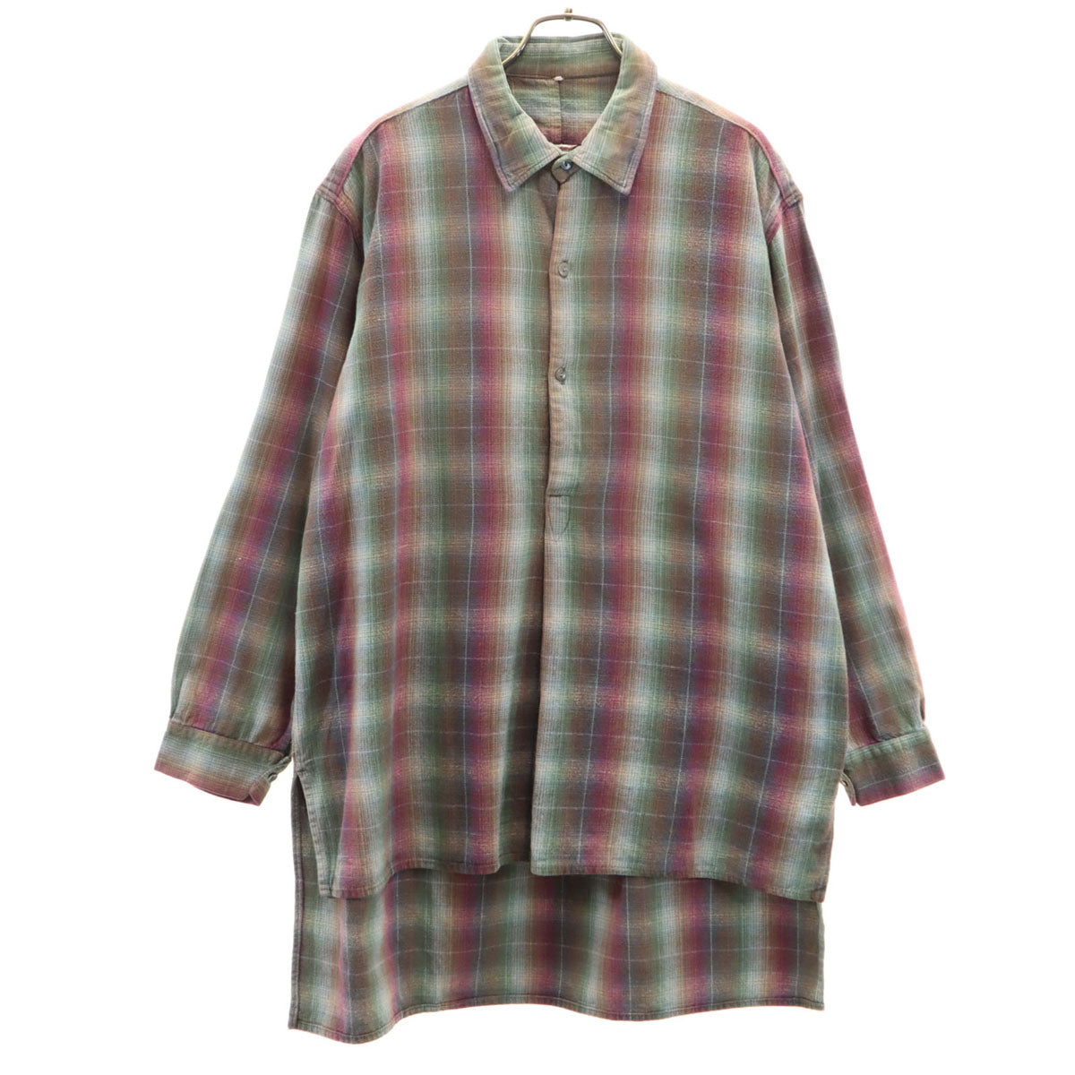 DOLMEN 60s 70s グランパ チェック柄 長袖 ハーフボタン グランパ シャツ プルオーバー メンズ