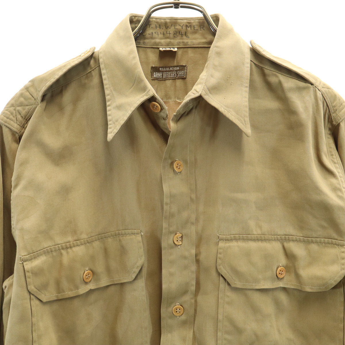 US ARMY アメリカ軍 40s WW2 ヴィンテージ 長袖 陸軍将校 ミリタリーシャツ 15-33 カーキ メンズ