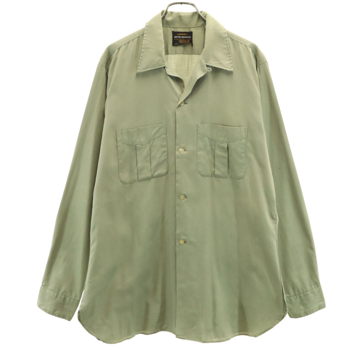 ARROW アロー 70s ヴィンテージ 長袖 オープンカラー ミリタリーシャツ 15-151/2 カーキ メンズ