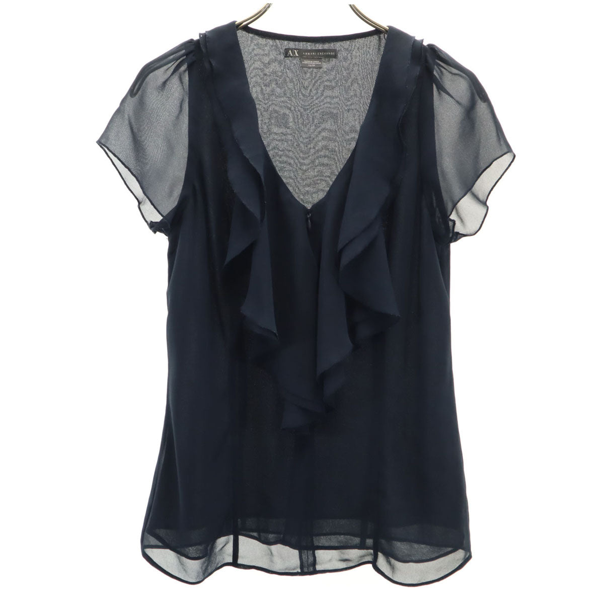ARMANI EXCHANGE アルマーニエクスチェンジ フレンチスリーブ シアー ブラウス XS ネイビー レディース
